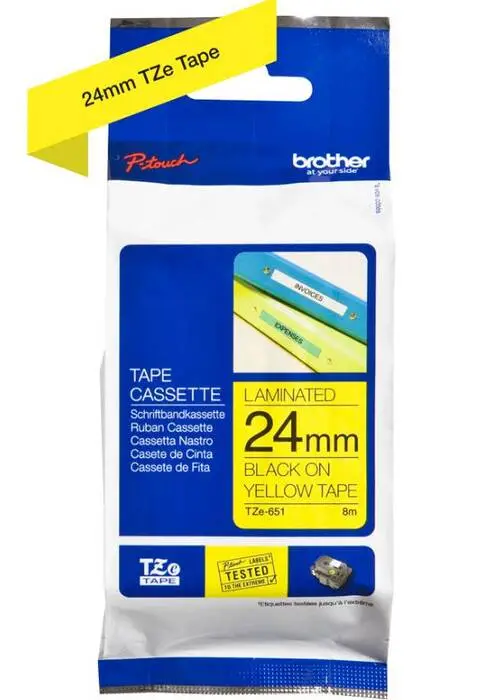Brother TZe-651 24mm Sarı üzerine Siyah Laminasyonlu Etiket - 1