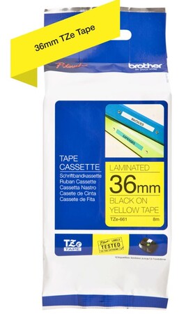 Brother TZe-661 36mm Sarı üzerine Siyah Laminasyonlu Etiket - Thumbnail
