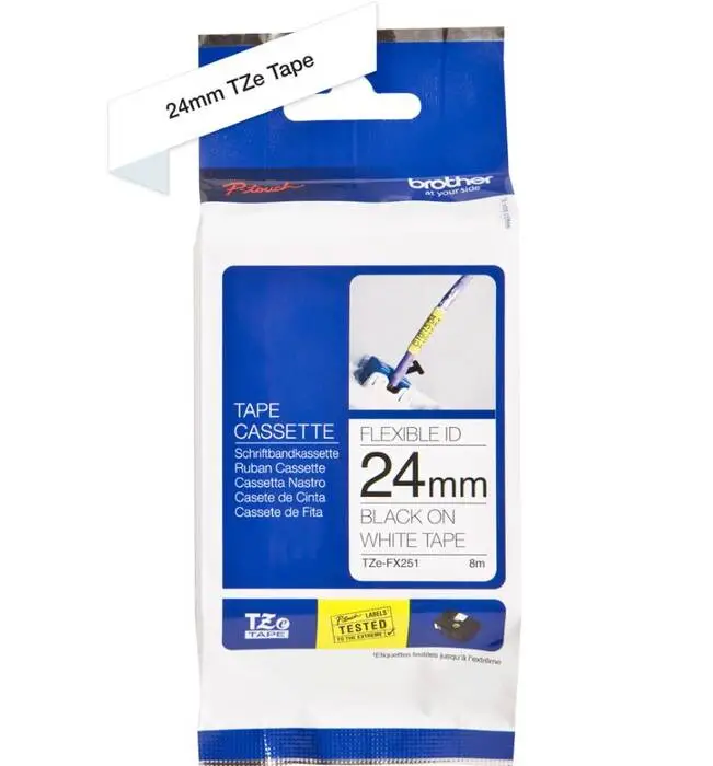 Brother TZe-FX251 24mm Beyaz Siyah Esnek Etiket - 2