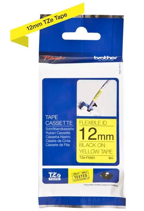 Brother TZe-FX631 12mm Sarı üzerine Siyah Esnek Etiket - 2