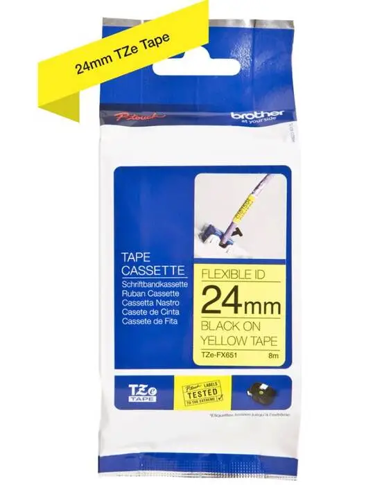 Brother TZe-FX651 24mm Sarı üzerine Siyah Esnek Etiket - 1