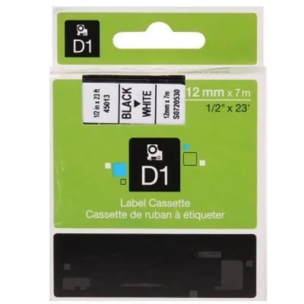 Dymo D1-45013-12mm-7mm Muadil Beyaz Üzerine Siyah Etiket  - 1
