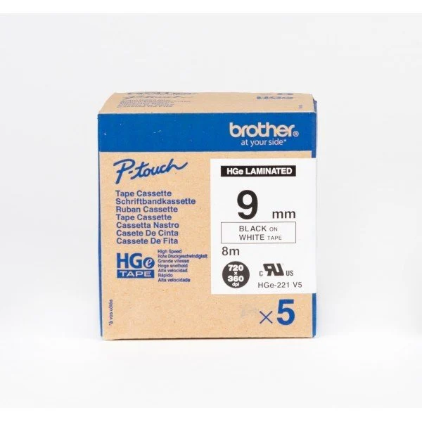 Brother - HGe-221 9mm Beyaz üzerine Siyah Yüksek Kaliteli Laminasyonlu Etiket (Tze Tape)