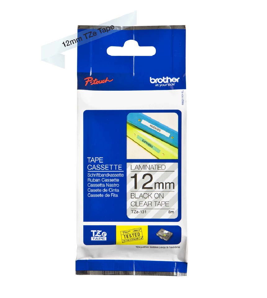 TZe-131 12mm Şeffaf üzerine Siyah Laminasyonlu Etiket - 2