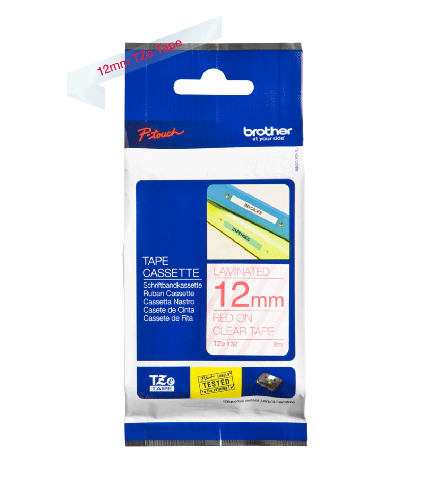 TZe-132 12mm Şeffaf üzerine Kırmızı Etiket - 2