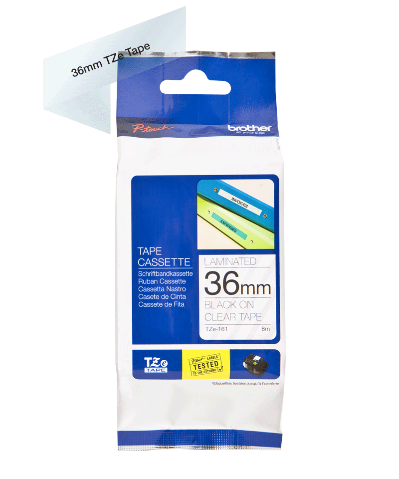 TZe-161 36mm Şeffaf üzerine Siyah Laminasyonlu Etiket - 2