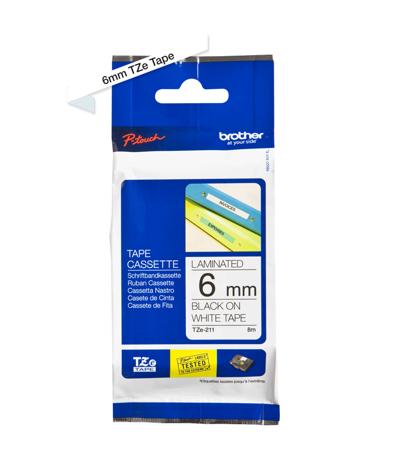 TZe-211 6mm Beyaz üzerine Siyah Laminasyonlu Etiket - 2