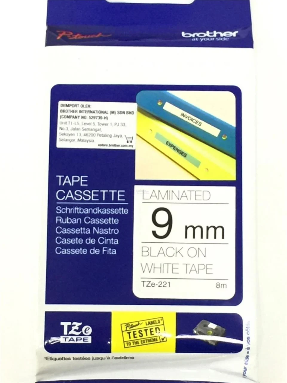 TZe-221 9mm Beyaz üzerine Siyah Laminasyonlu Etiket - 2