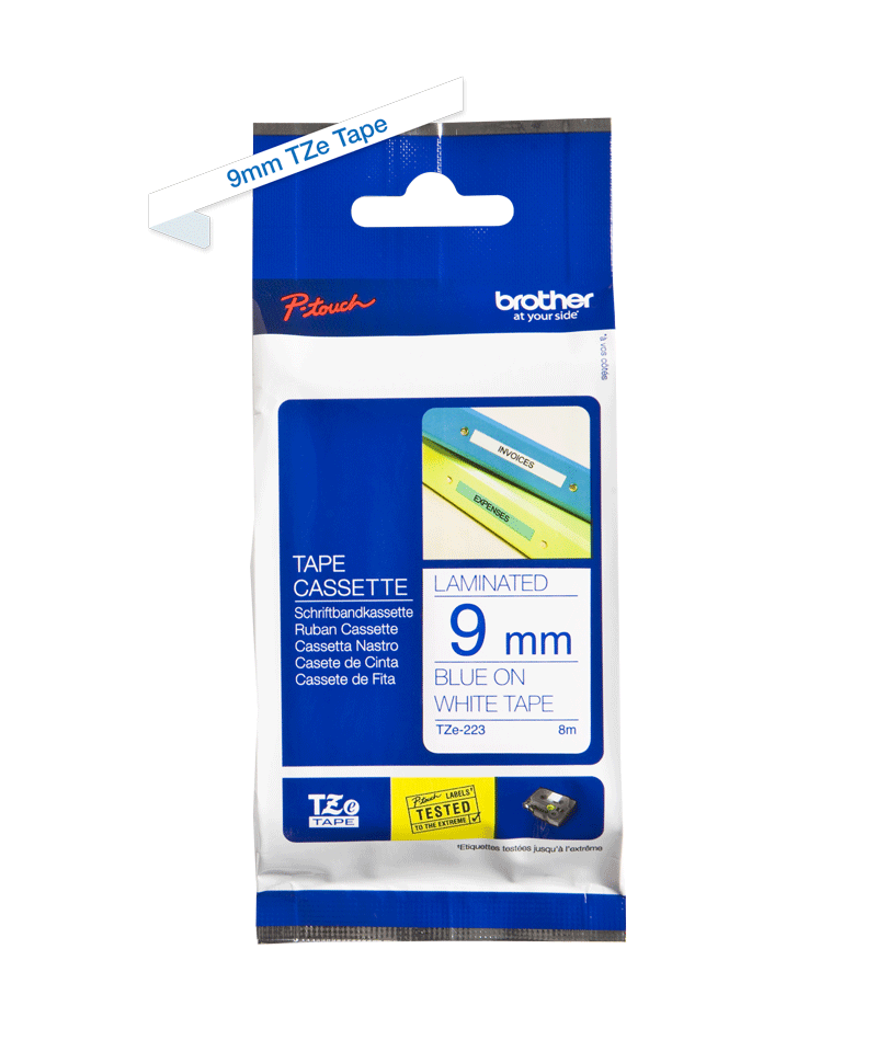 TZe-223 9mm Beyaz üzerine Mavi Laminasyonlu Etiket - 2