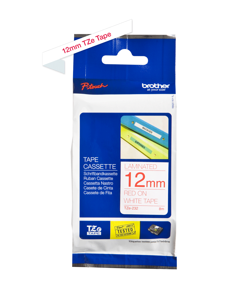 TZe-232 12mm Beyaz üzerine Kırmızı Laminasyonlu Etiket - 2