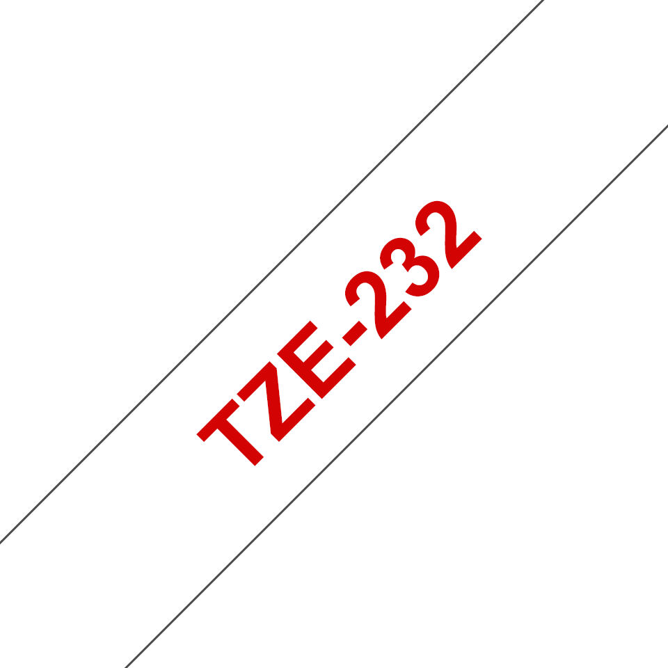 TZe-232 12mm Beyaz üzerine Kırmızı Laminasyonlu Etiket (TZe Tape) - Thumbnail