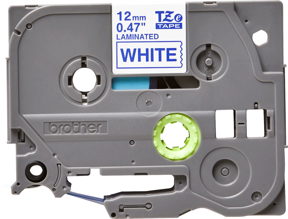 Brother - TZe-233 12mm Beyaz üzerine Mavi Laminasyonlu Etiket (TZe Tape)