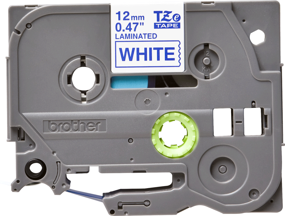 TZe-233 12mm Beyaz üzerine Mavi Laminasyonlu Etiket - 1