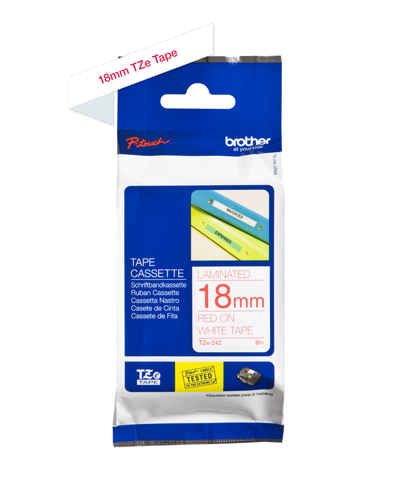 TZe-242 18mm Beyaz üzerine Kırmızı Laminasyonlu Etiket - 2