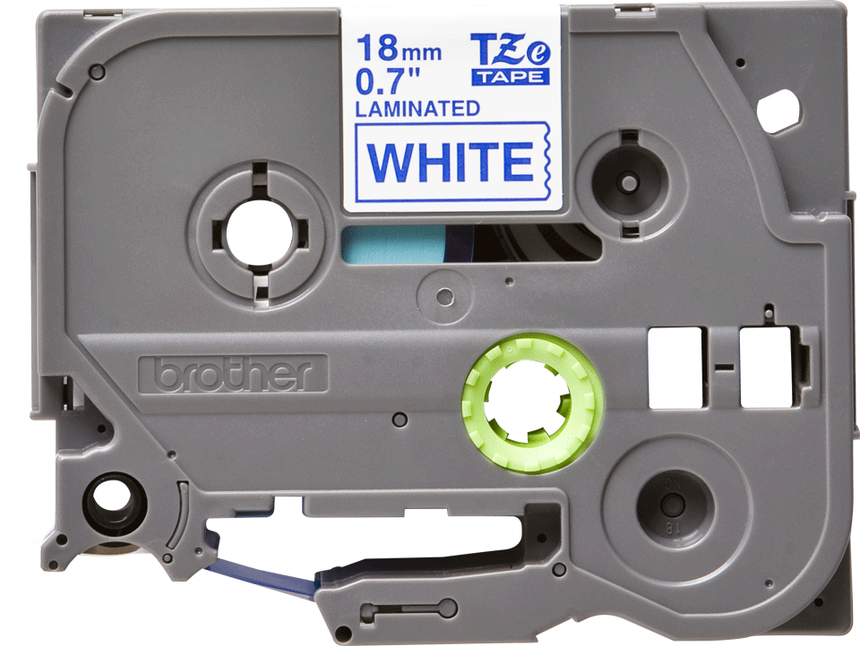 Brother - TZe-243 18mm Beyaz üzerine Mavi Laminasyonlu Etiket (TZe Tape)