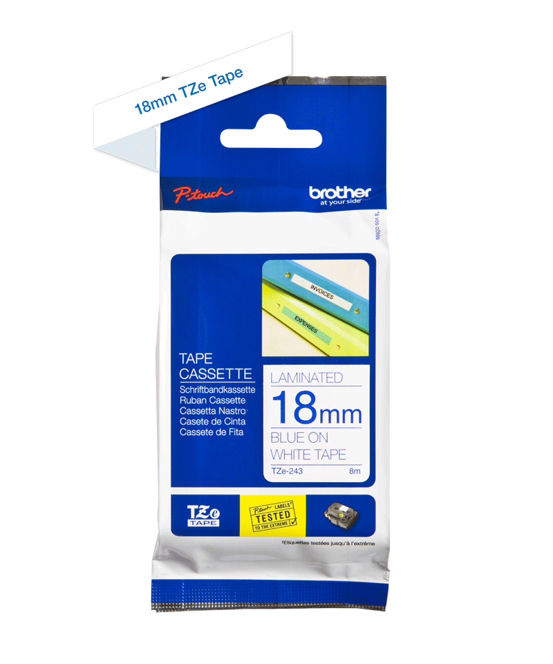 TZe-243 18mm Beyaz üzerine Mavi Laminasyonlu Etiket - 2