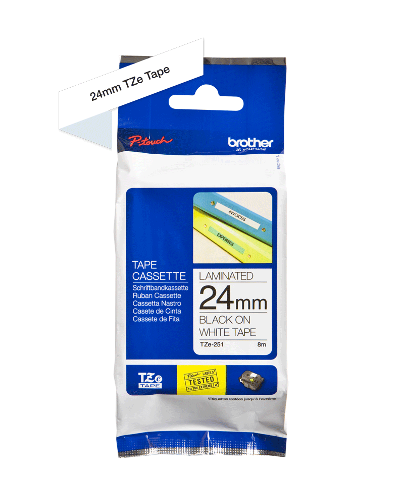 TZe-251 24mm Beyaz üzerine Siyah Laminasyonlu Etiket - 2