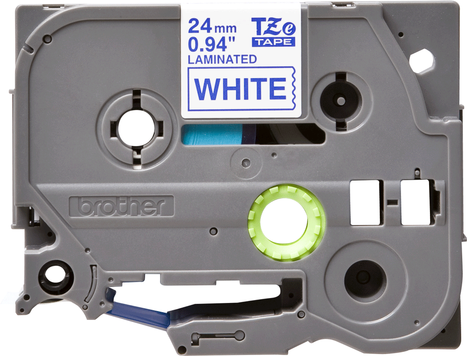 Brother - TZe-253 24mm Beyaz üzerine Mavi Laminasyonlu Etiket (TZe Tape)