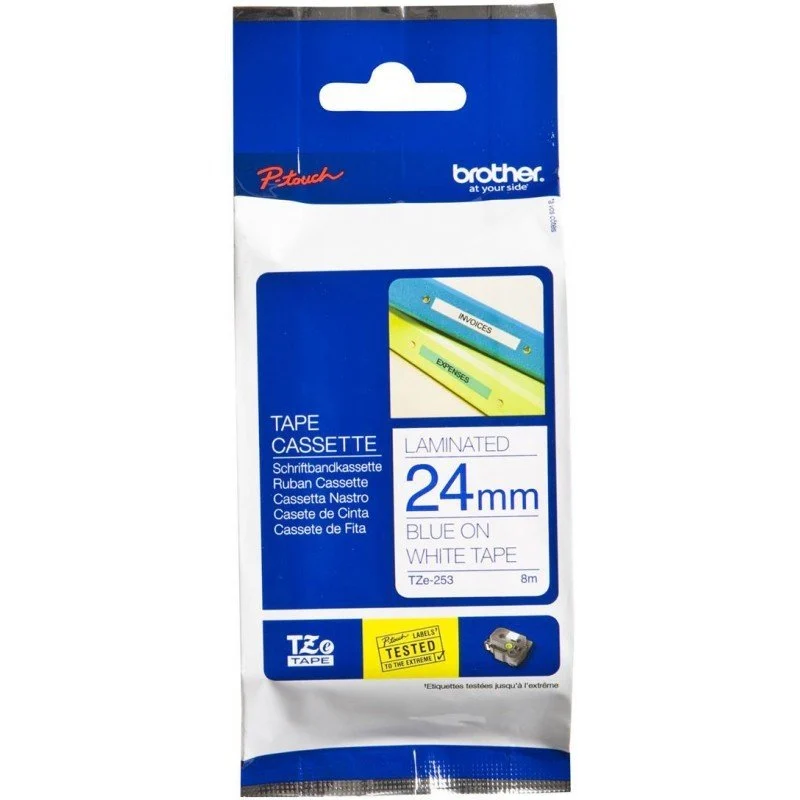 TZe-253 24mm Beyaz üzerine Mavi Laminasyonlu Etiket - 2