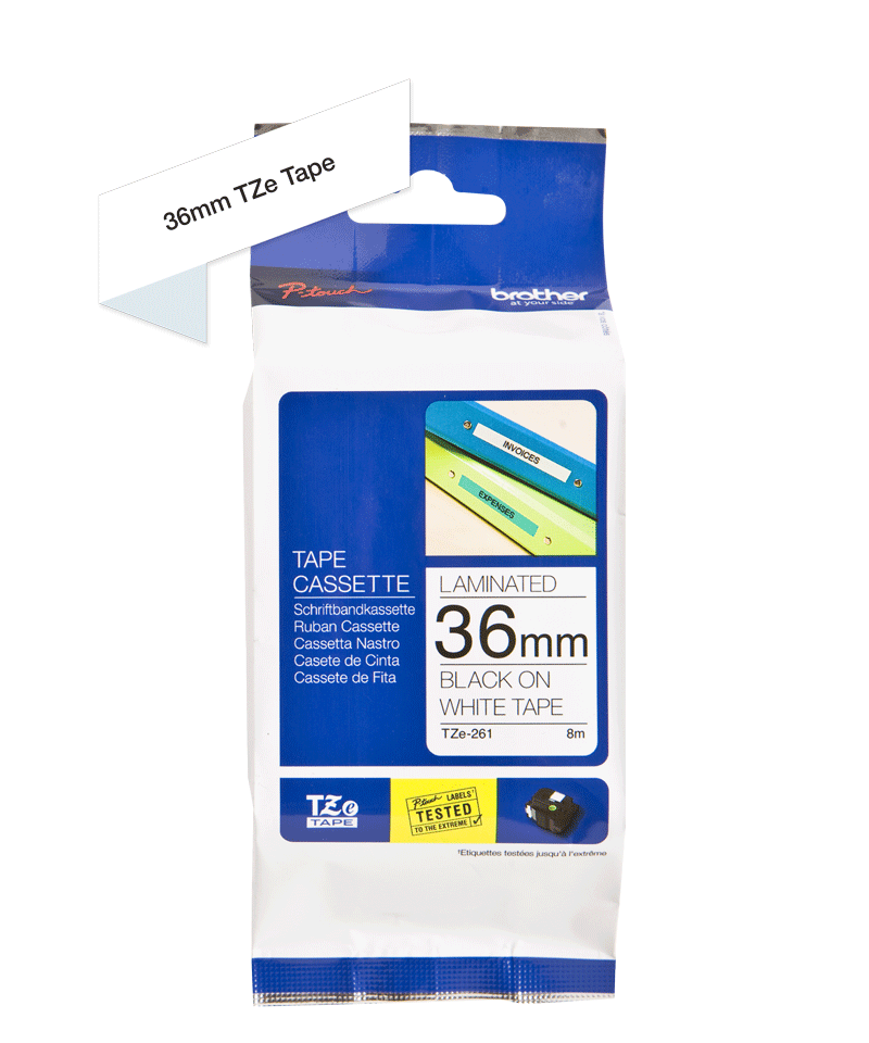 TZe-261 36mm Beyaz üzerine Siyah Laminasyonlu Etiket - 2