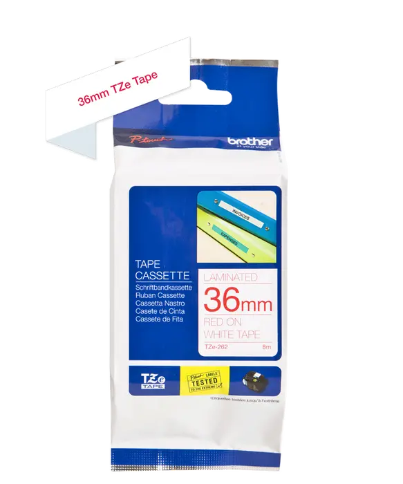 TZe-262 36mm Beyaz üzerine Kırmızı Laminasyonlu Etiket - 2