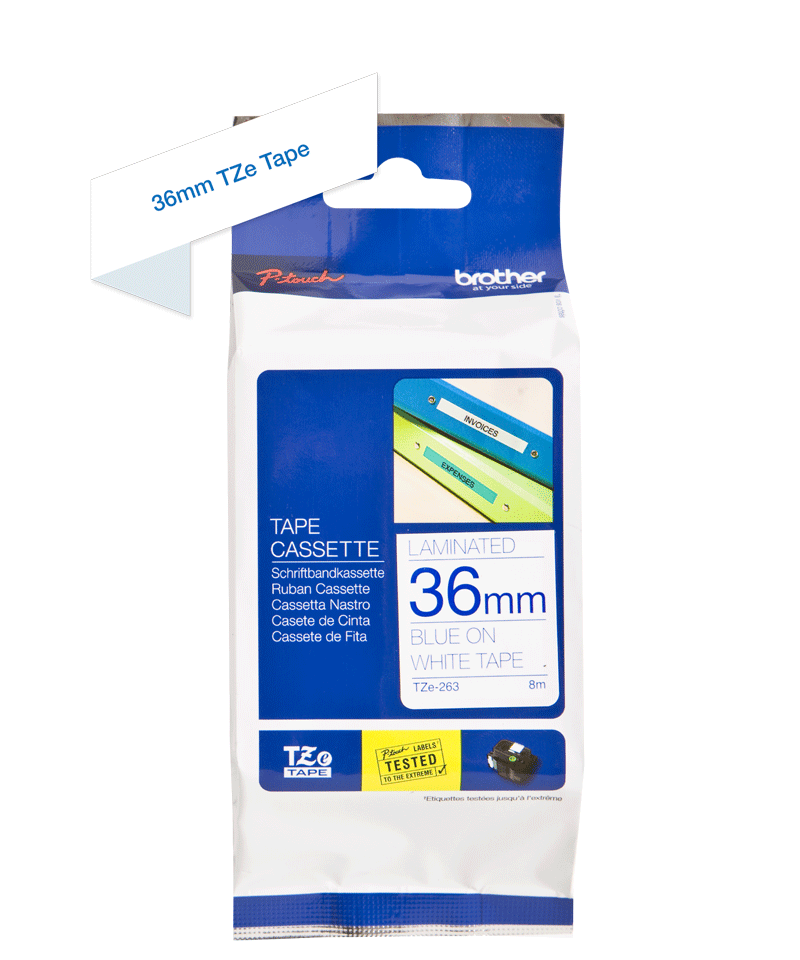 TZe-263 36mm Beyaz üzerine Mavi Laminasyonlu Etiket - 2