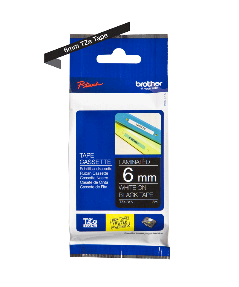 TZe-315 6 mm Siyah üzerine Beyaz Laminasyonlu Etiket - 2