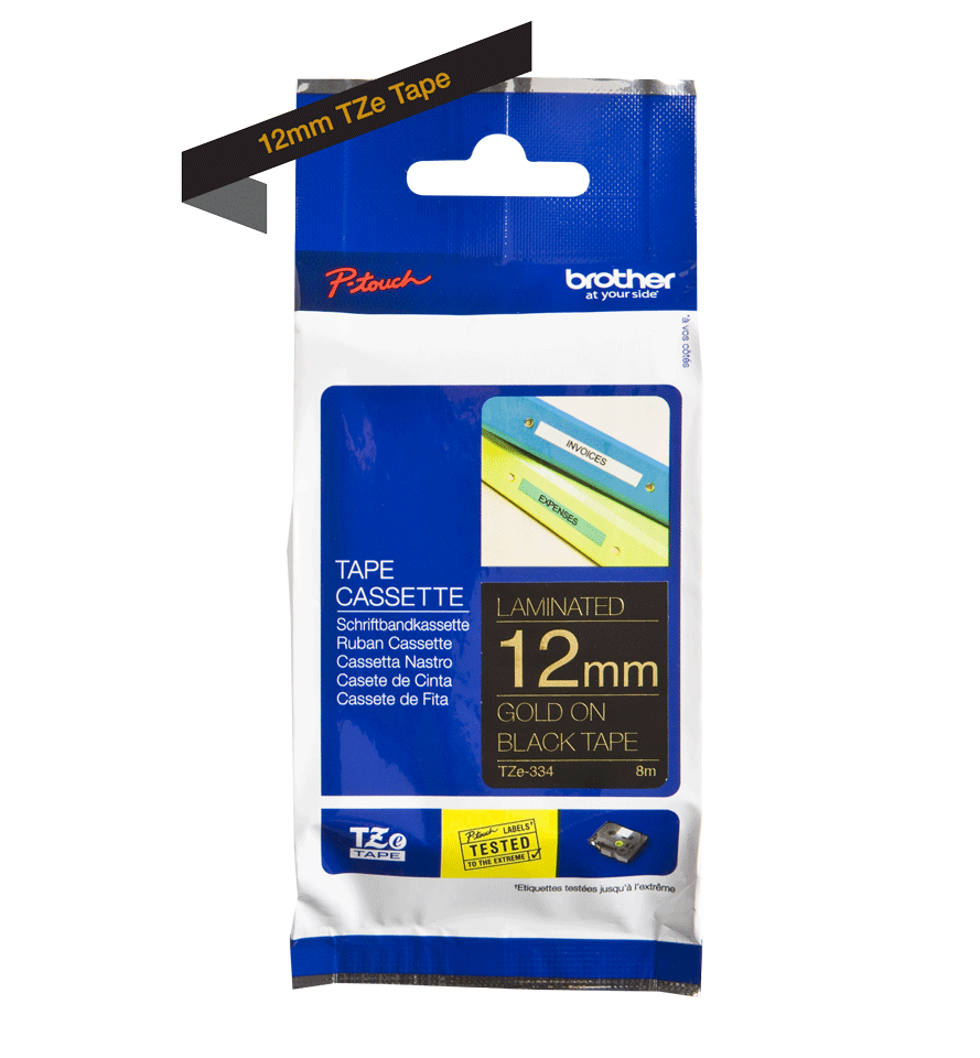 TZe-334 12mm Siyah üzerine Altın Laminasyonlu Etiket - 2