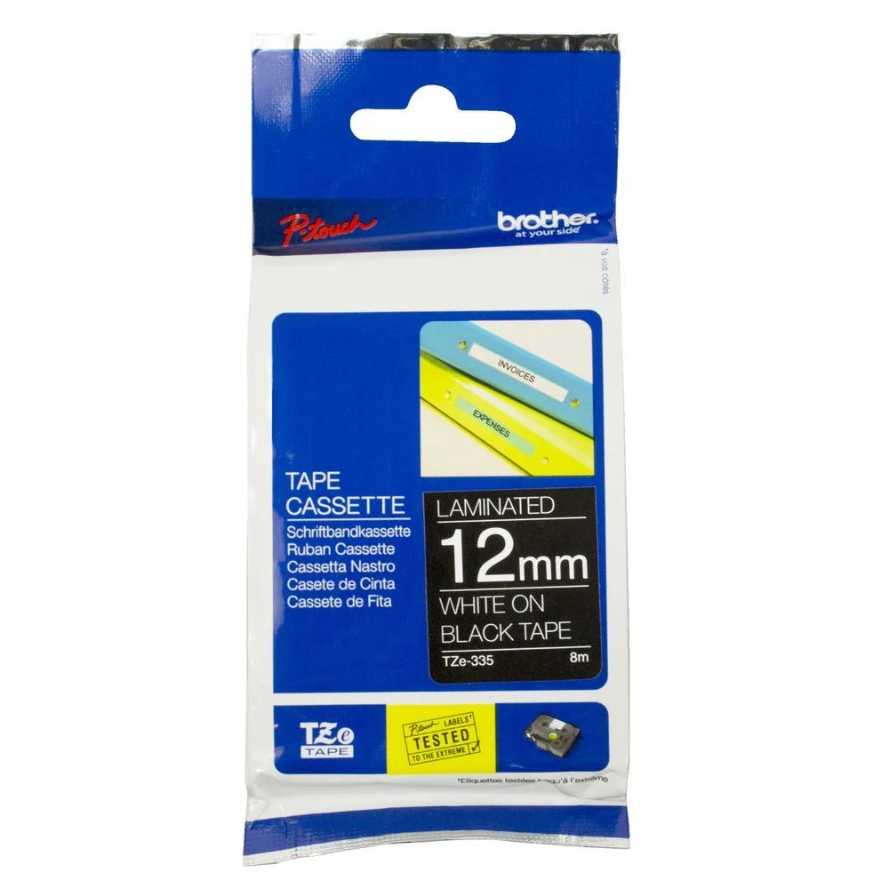 TZe-335 12mm Siyah üzerine Beyaz Laminasyonlu Etiket - 2