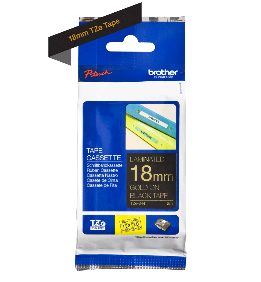 TZe-344 18mm Siyah üzerine Altın Laminasyonlu Etiket - 2