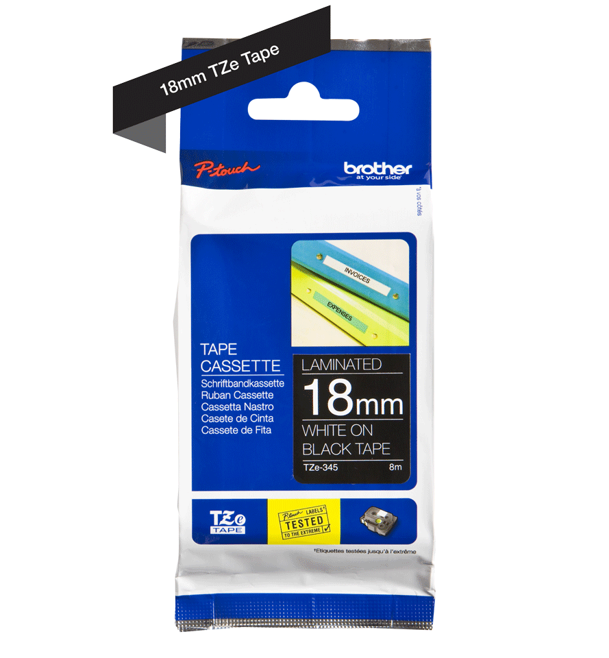 TZe-345 18mm Siyah üzerine Beyaz Laminasyonlu Etiket - 2