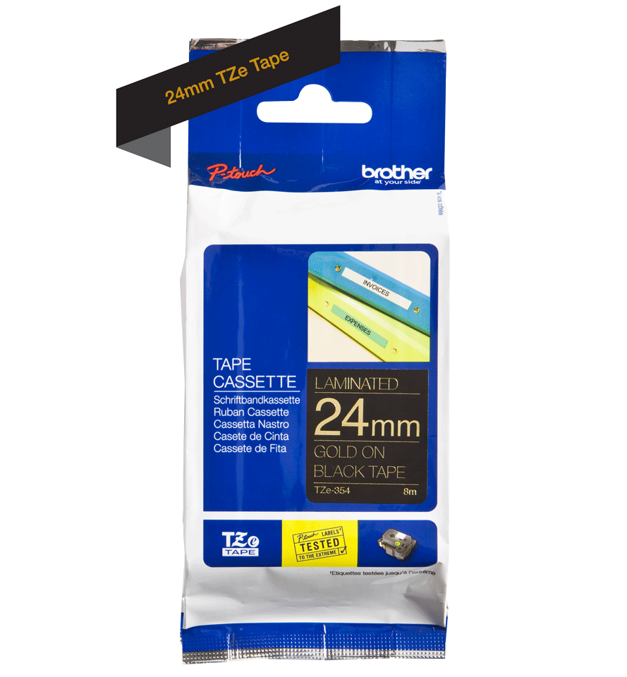 TZe-354 24mm Siyah üzerine Altın Laminasyonlu Etiket - 2