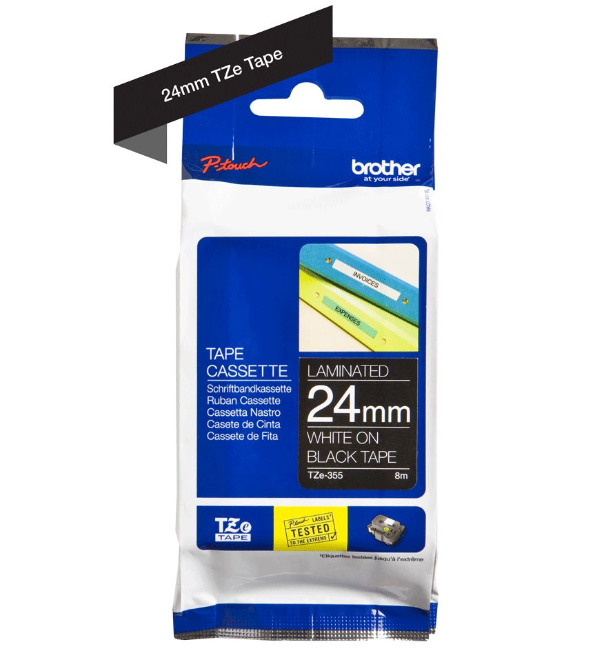 TZe-355 24mm Siyah üzerine Beyaz Laminasyonlu Etiket - 2