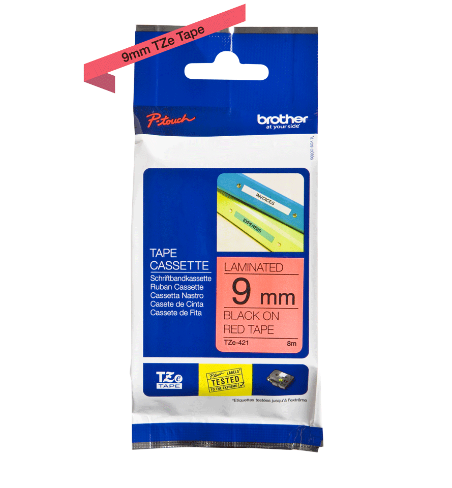 TZe-421 9mm Kırmızı üzerine Siyah Laminasyonlu Etiket - 2