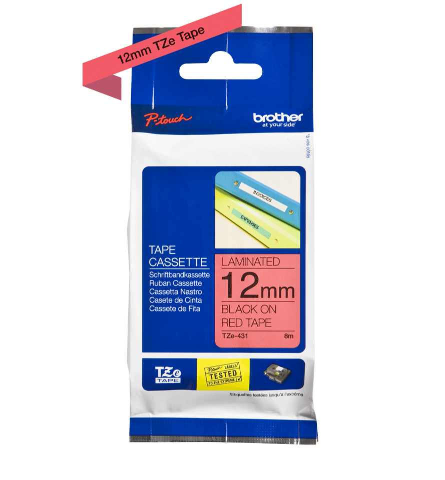 TZe-431 12mm Kırmızı üzerine Siyah Laminasyonlu Etiket - 2