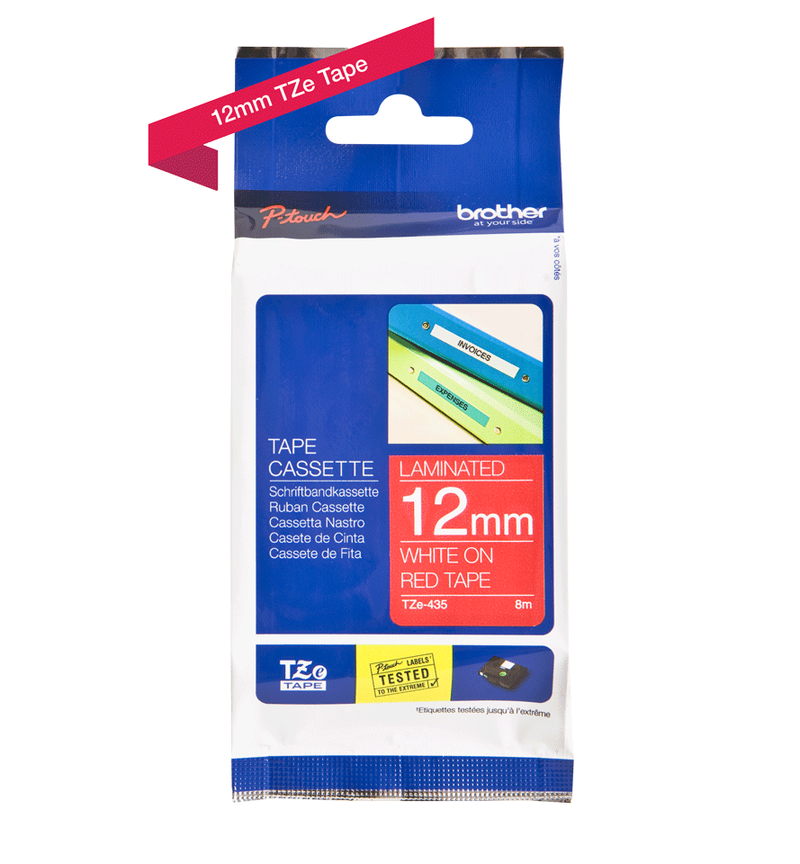 TZe-435 12mm Kırmızı üzerine Beyaz Laminasyonlu Etiket - 2
