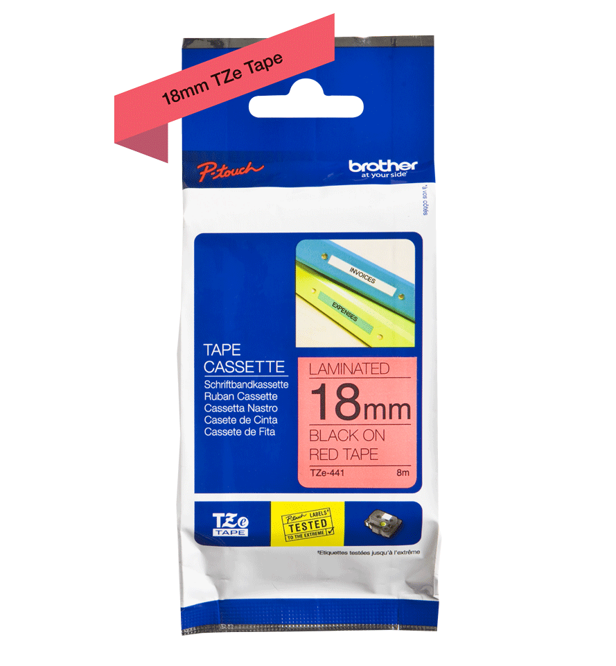 TZe-441 18mm Kırmızı üzerine Siyah Laminasyonlu Etiket - 2