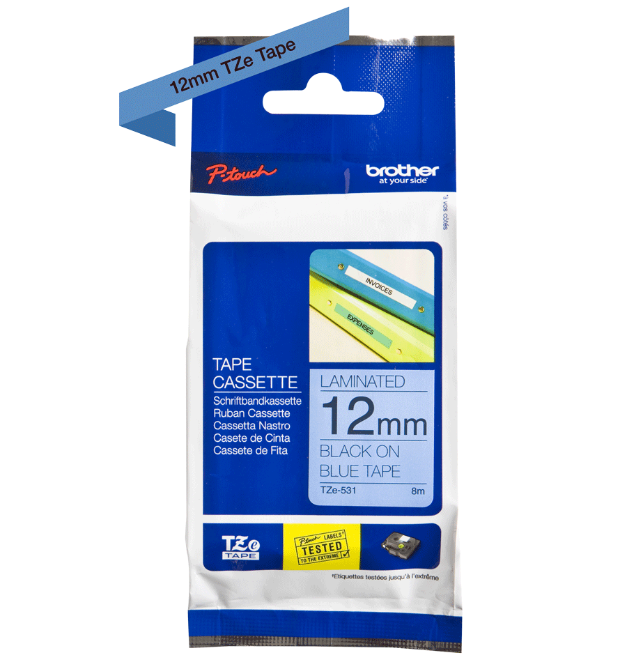 TZe-531 12mm Mavi üzerine Siyah Laminasyonlu Etiket - 2