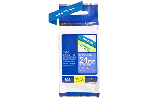 TZe-555 24mm Mavi üzerine Beyaz Laminasyonlu Etiket (TZe Tape) - Thumbnail