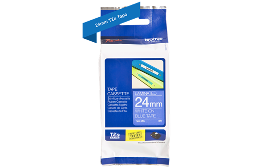 TZe-555 24mm Mavi üzerine Beyaz Laminasyonlu Etiket - 2
