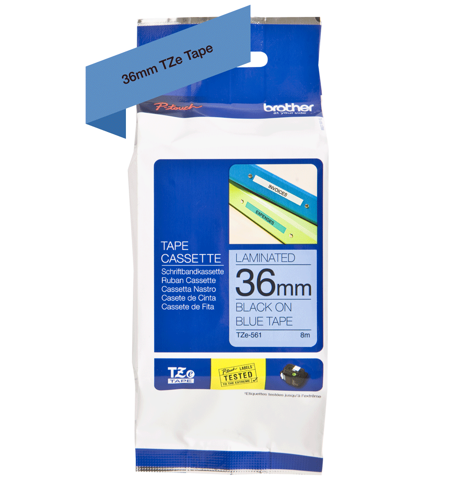 TZe-561 36mm Mavi üzerine Siyah Laminasyonlu Etiket (TZe Tape) - Thumbnail
