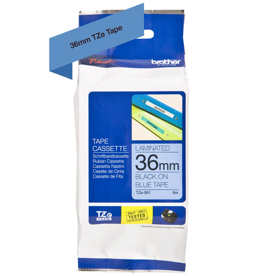 TZe-561 36mm Mavi üzerine Siyah Laminasyonlu Etiket - 2