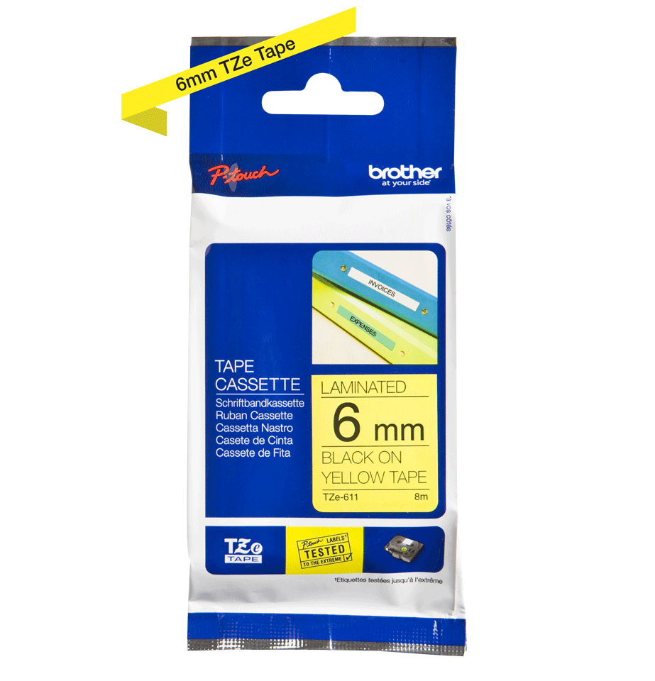 TZe-611 6mm Sarı üzerine Siyah Laminasyonlu Etiket - 2