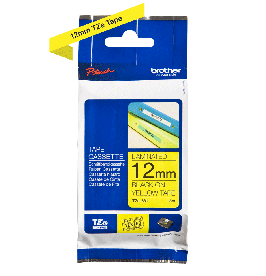 TZe-631 12mm Sarı üzerine Siyah Laminasyonlu Etiket - 2