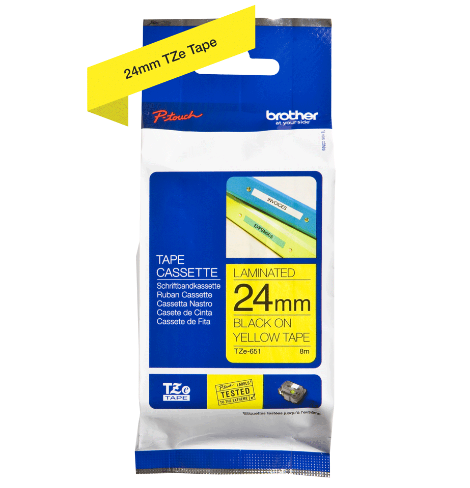 TZe-651 24mm Sarı üzerine Siyah Laminasyonlu Etiket - 2