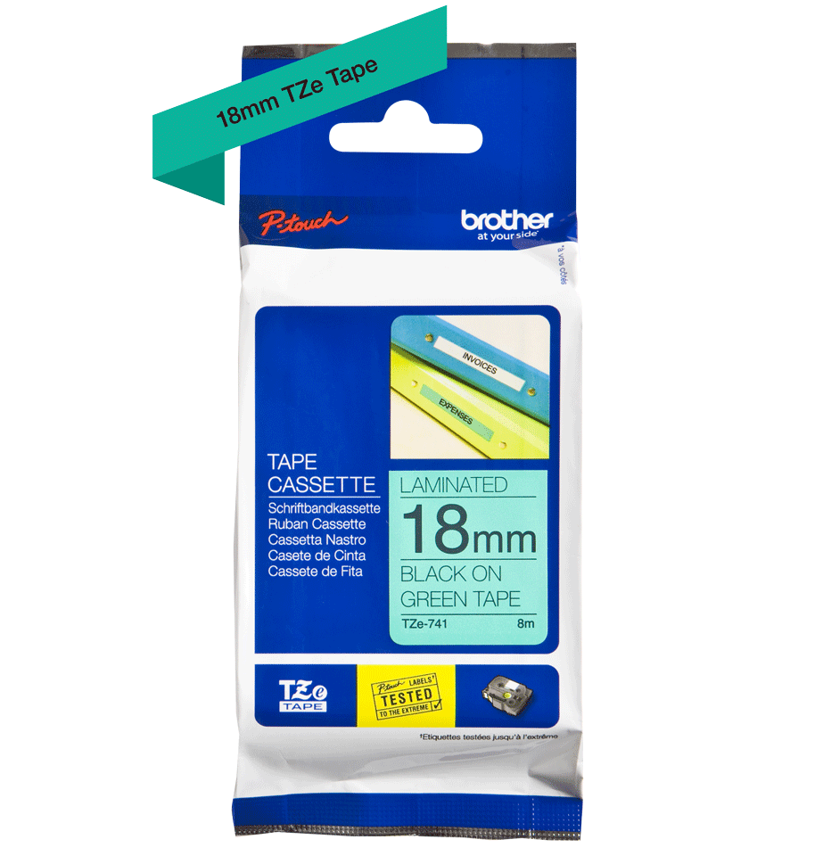 TZe-741 18mm Yeşil üzerine Siyah Laminasyonlu Etiket - 2