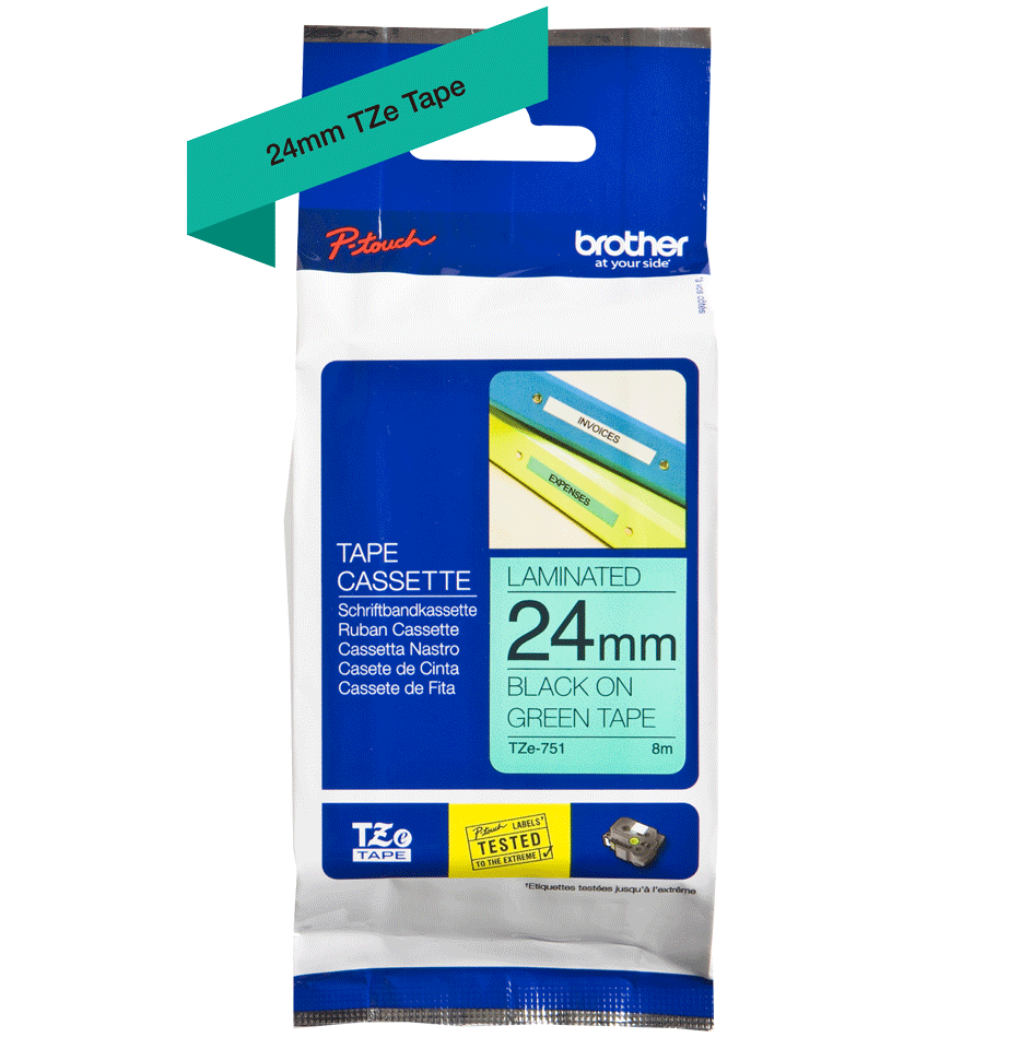 TZe-751 24mm Yeşil üzerine Siyah Laminasyonlu Etiket - 2