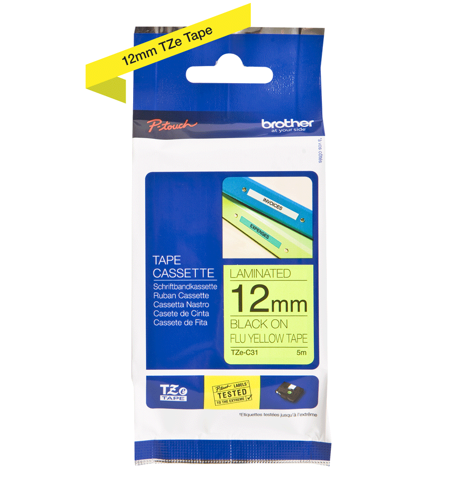 TZe-C31 12mm Turuncu üzerine Siyah Laminasyonlu Etiket - 2