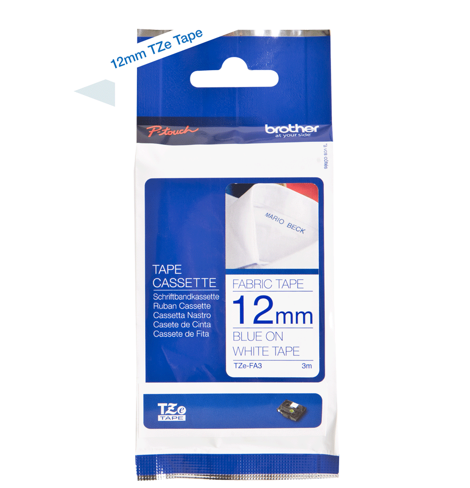 TZe-FA3 12mm Kumaş Etiketi Beyaz üzerine Mavi (TZe Tape) - 2