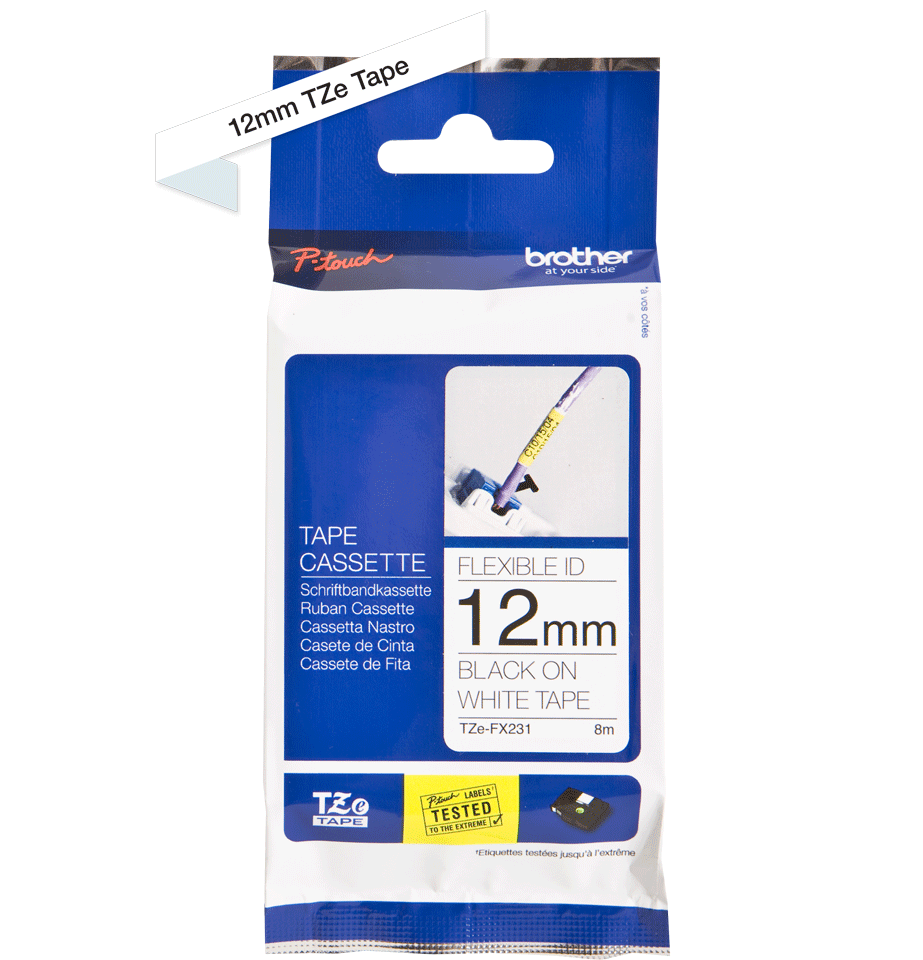 TZe-FX231 12mm Beyaz Siyah Esnek Laminasyonlu Etiket - 2